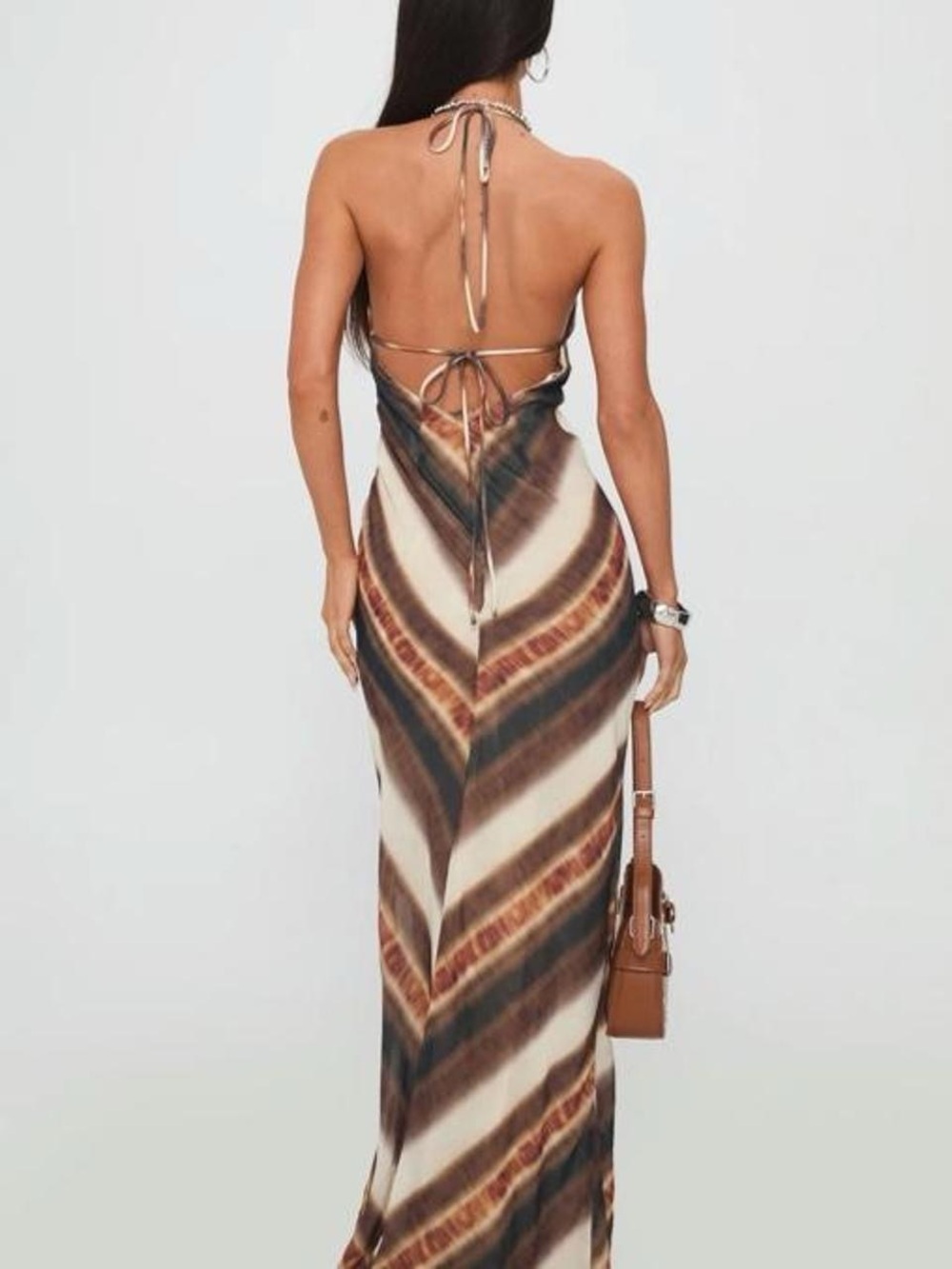 Striped Halter Maxi Dress in Brown & Cream - Picture 2 of 6